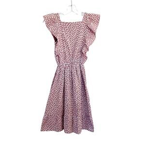 Buho girls ditzy print light brown sleeveless flutter dress size 14